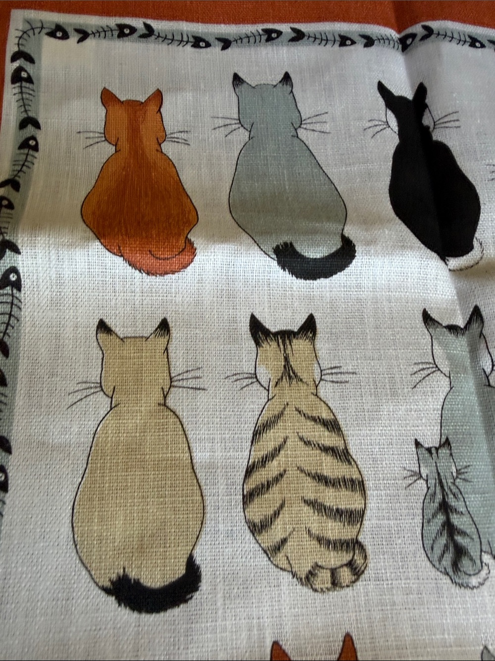 Ulster “Cats in Waiting” Orange Irish Linen Tea Towel - Picture 6 of 10